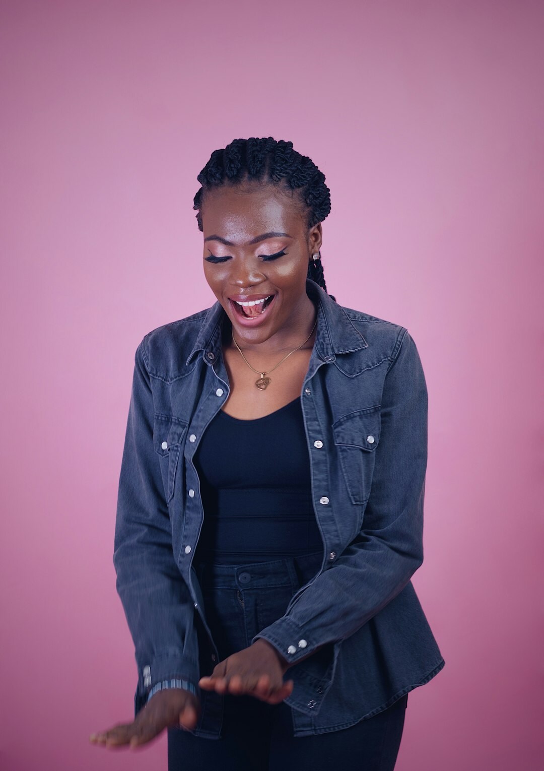 woman presenting confidently